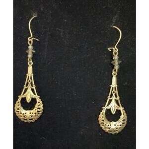 Gold Pierced Wire Clip Close Dangle Filagree Gold Tone Earrings